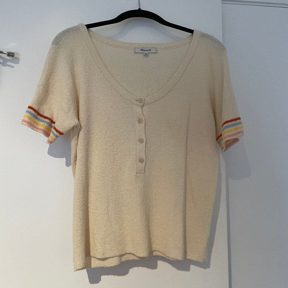 madewell knit shirt neutral rainbow sleeve stripe size xxs